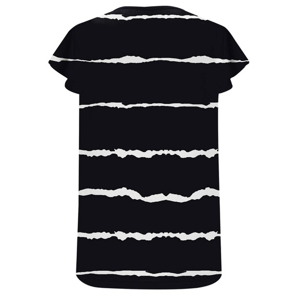 Women’s Black & White Striped Short Sleeve Blouse Top - Picture 4 of 6